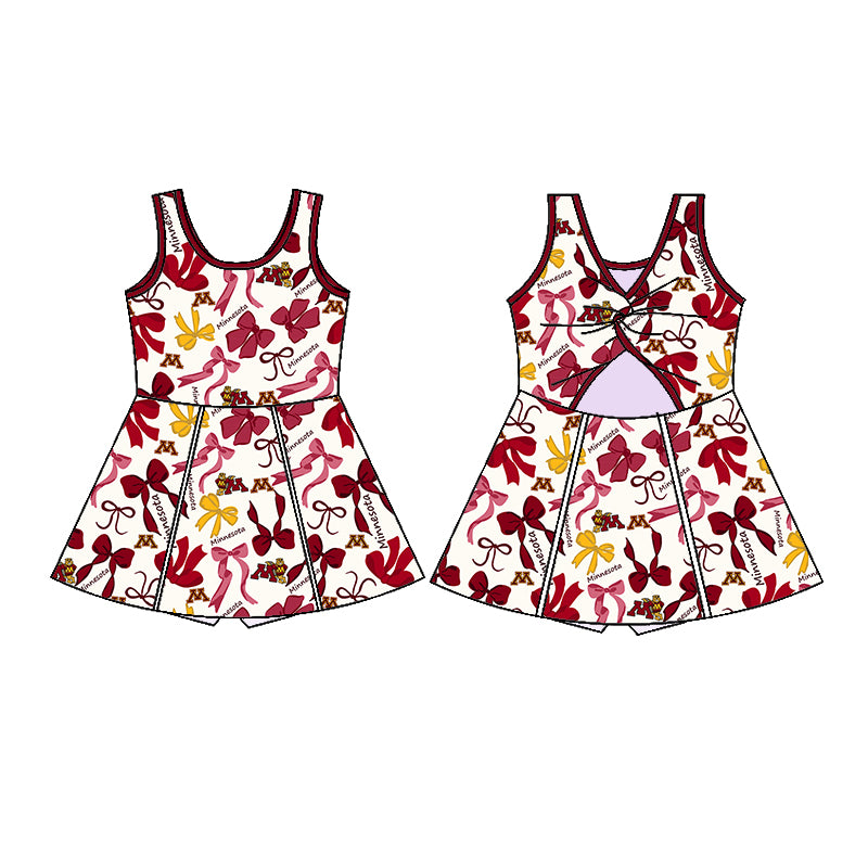 Custom moq 5 mix sizes summer teams baby girls clothes team brick red short sleeve skirts shorts sets dress 1 and dress 2-25.5.10