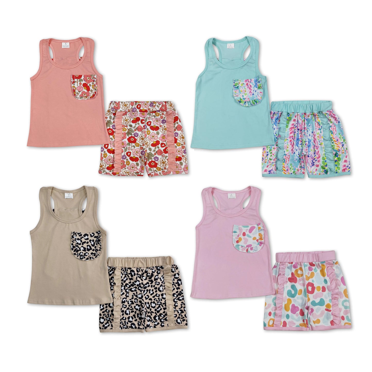 RTS NO MOQ baby Girls Clothes floral short sleeve shorts Sets