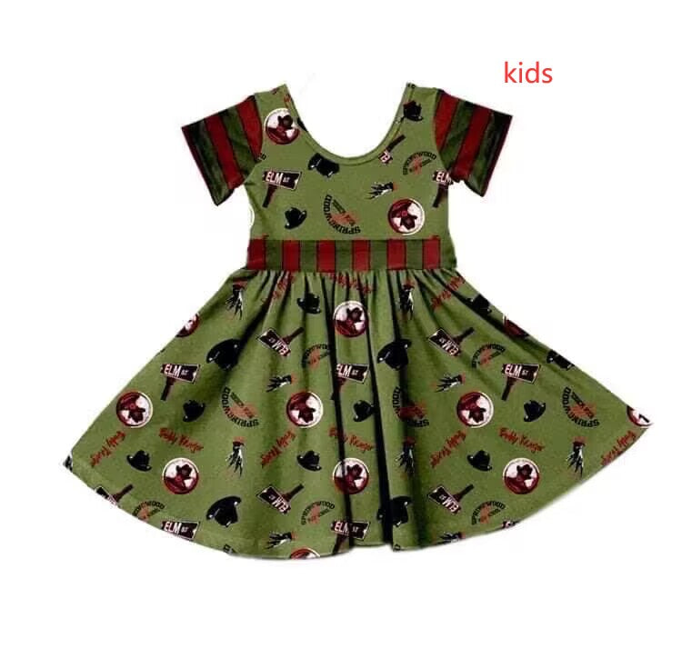 Deadline July 25 custom no moq  eta 6-7weeks Halloween kids short sleeve skirt dress