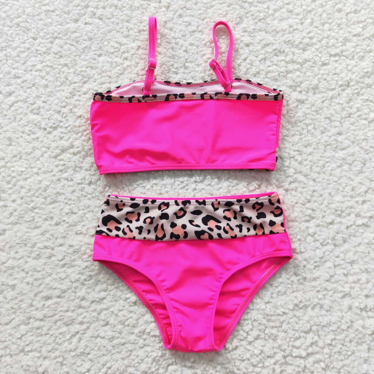 S0138 Rose Red Leopard Swimsuit Set