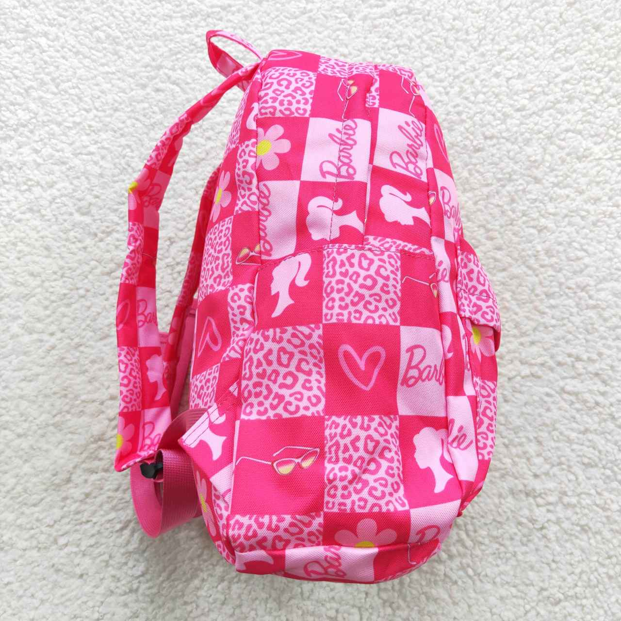 BA0113 barbie pink plaid leopard backpack