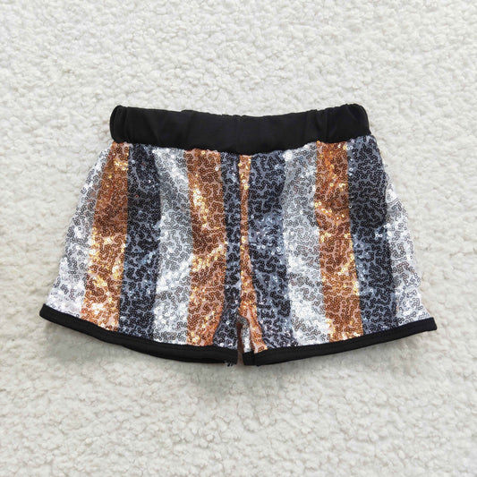 SS0117 Black and white gold striped sequin shorts