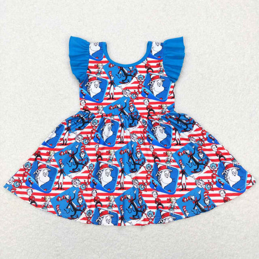 GSD0567 dr seuss red and white striped blue flying sleeve dress