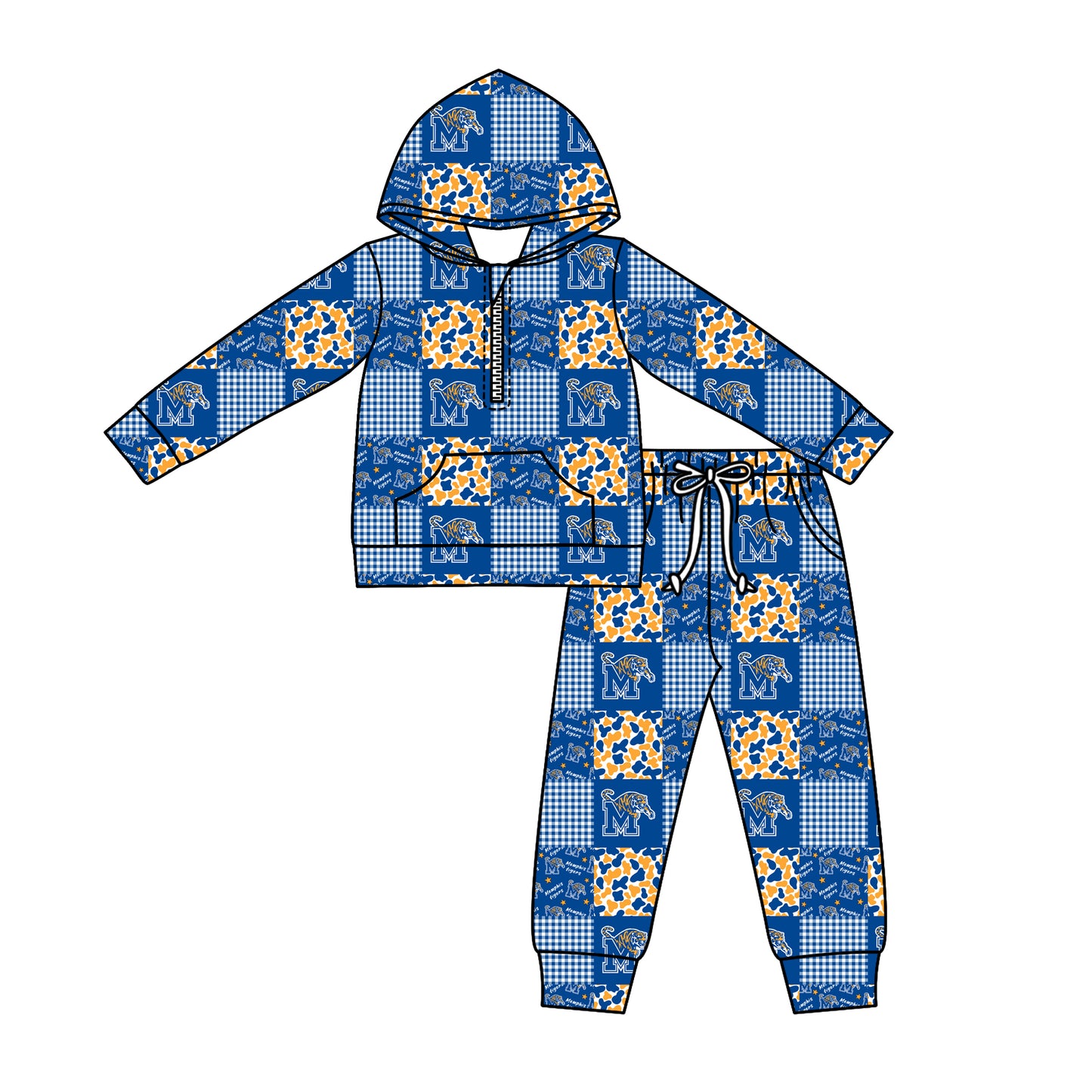 Custom moq 5 mix size milk silk summer teams baby boys clothes camouflage blue hooded long ssleeve pants sets-25.11.27