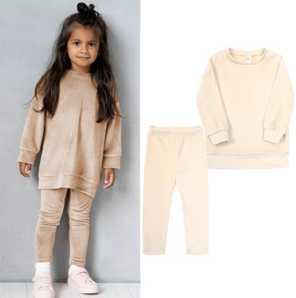 CUSTOM MOQ 3 ETA 6-7WEEKS  Girls' casual velvet two-piece set material:polyester custom long outfits