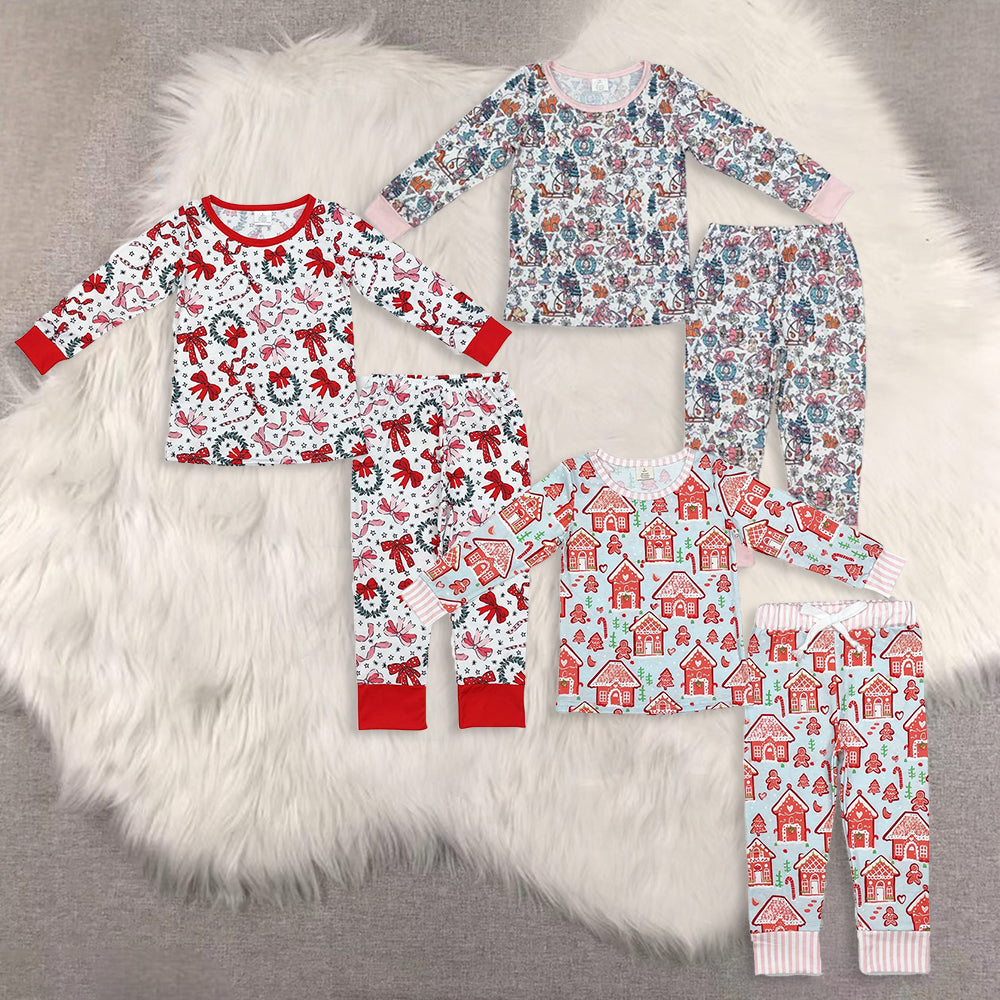 RTS NO MOQ Sibling Baby Girls boys modal Christmas stars Long Sleeve Pants Sets