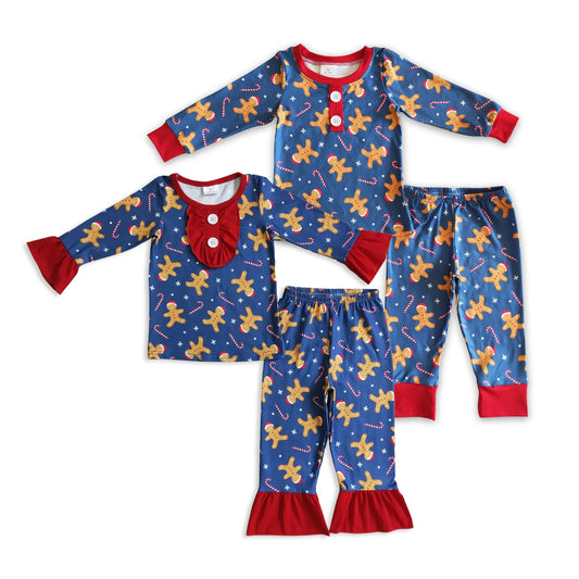 RTS NO MOQ Sibling baby girl boys clothes Christmas Cookie Bear Long Sleeve Long Pants Pajama Sets