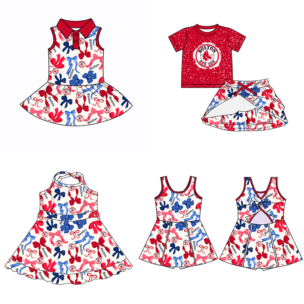Custom moq 5 mix sizes summer teams baby girls clothes team red short sleeve skirts shorts sets dress 1 and dress 2 and dress 3 and dress 4-25.5.16