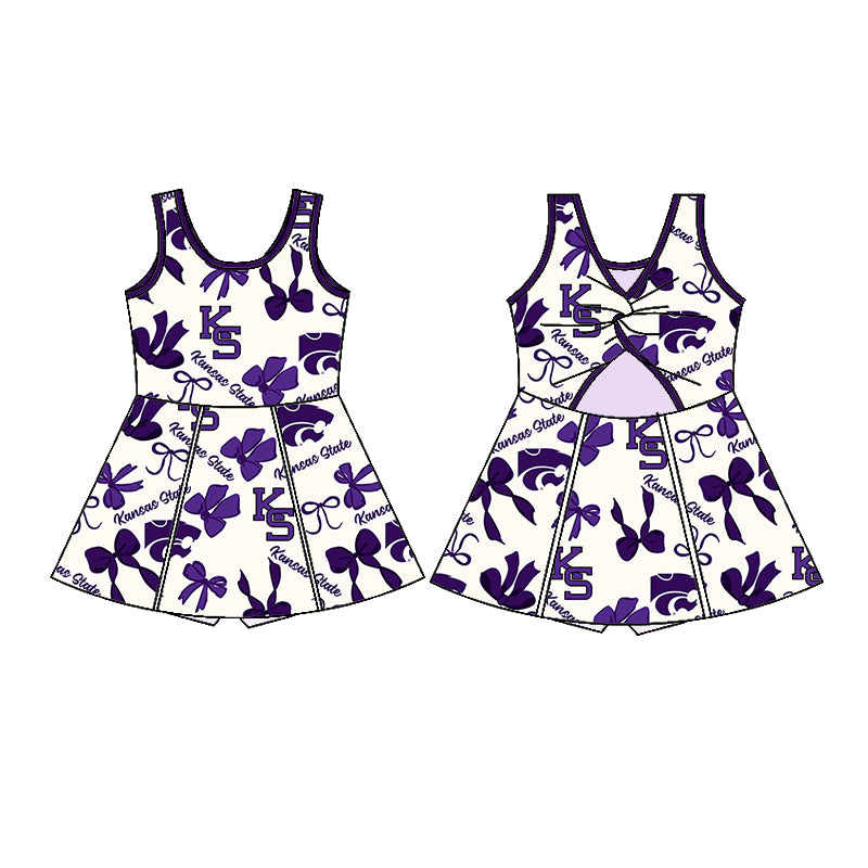 Custom moq 5 mix sizes summer teams baby girls clothes team purple short sleeve skirts shorts sets dress 1 and dress 2 and dress 3 and dress 4-25.5.23