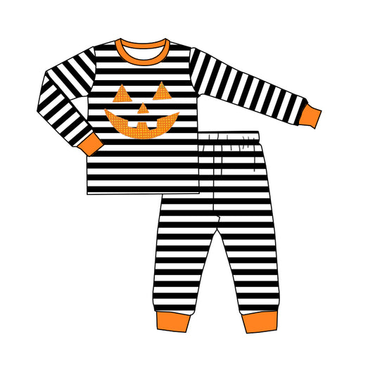 5.15custom each style moq 5eta 4-5week Sibling Sister pumpkin smiley face print black stripe girls and boys set