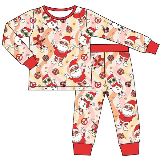 Custom moq 3 eta 7/8week moq 5 eta /4/5week Red Star Glasses Santa Claus-Snowman Pink Skin Color Wavy Pattern Long Sleeve Suit