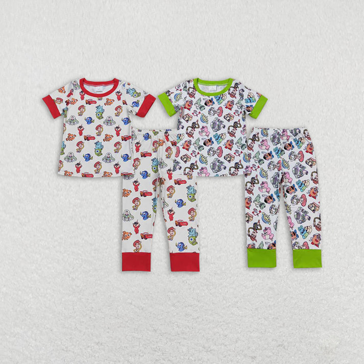 Baby Girls boys cartoon character print red and green striped pajamas Family siblings set