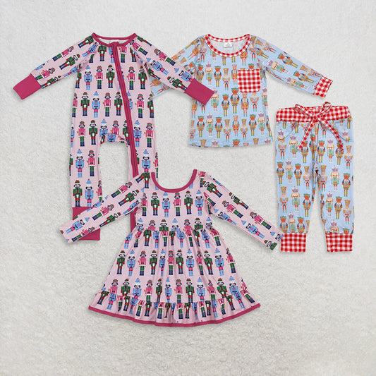RTS Sibling baby girls boys clothes Christmas cartoon long Sleeve pants sets and romper and dress