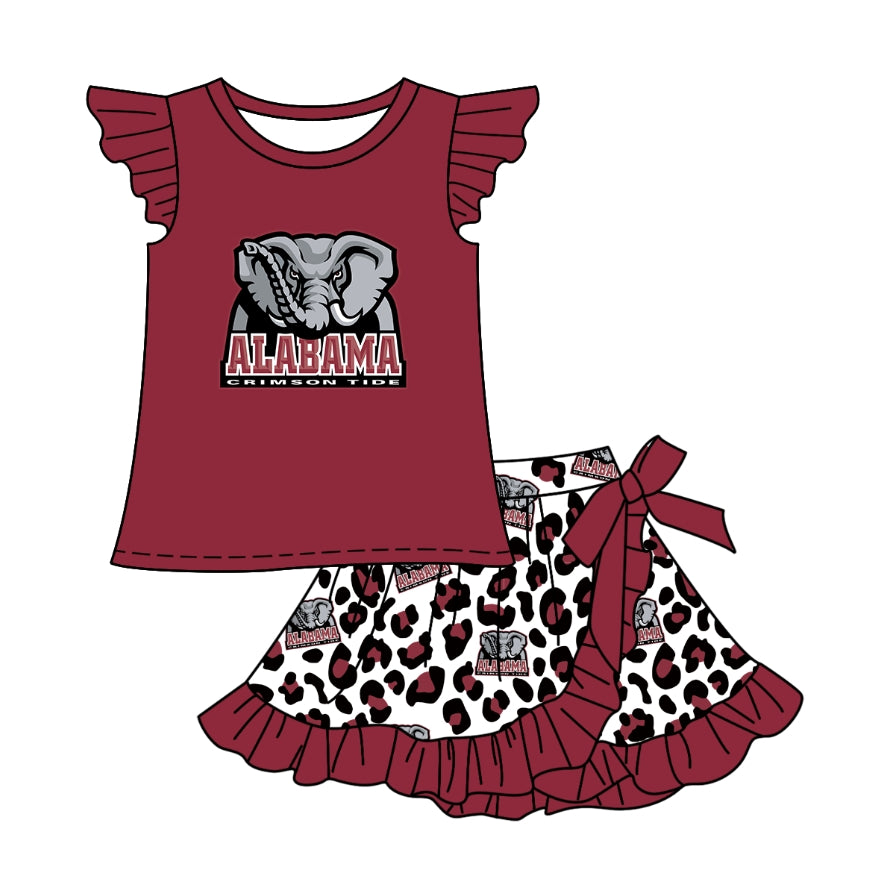 Custom Red Elephant Girls Skirt Short Sleeve Suit