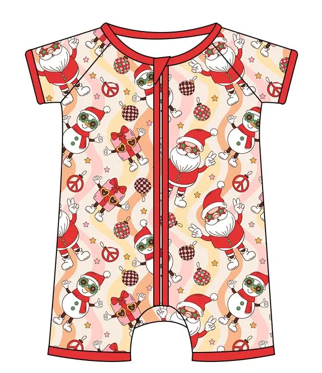 Custom moq 3 eta 7/8week moq 5 eta /4/5week Red Star Glasses Santa Claus-Snowman Pink Skin Color Wavy Short Zipper Climbing Suit