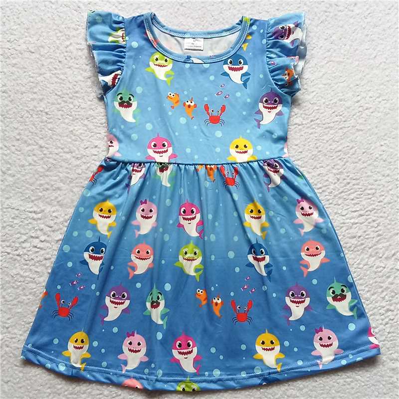 Colorful shark blue flying sleeve dress 彩色鲨鱼蓝色飞袖裙