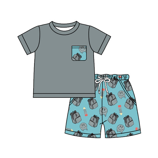 5.1(1)custom each style moq 5eta 4-5week school style prints blue boys outfits and top match family design