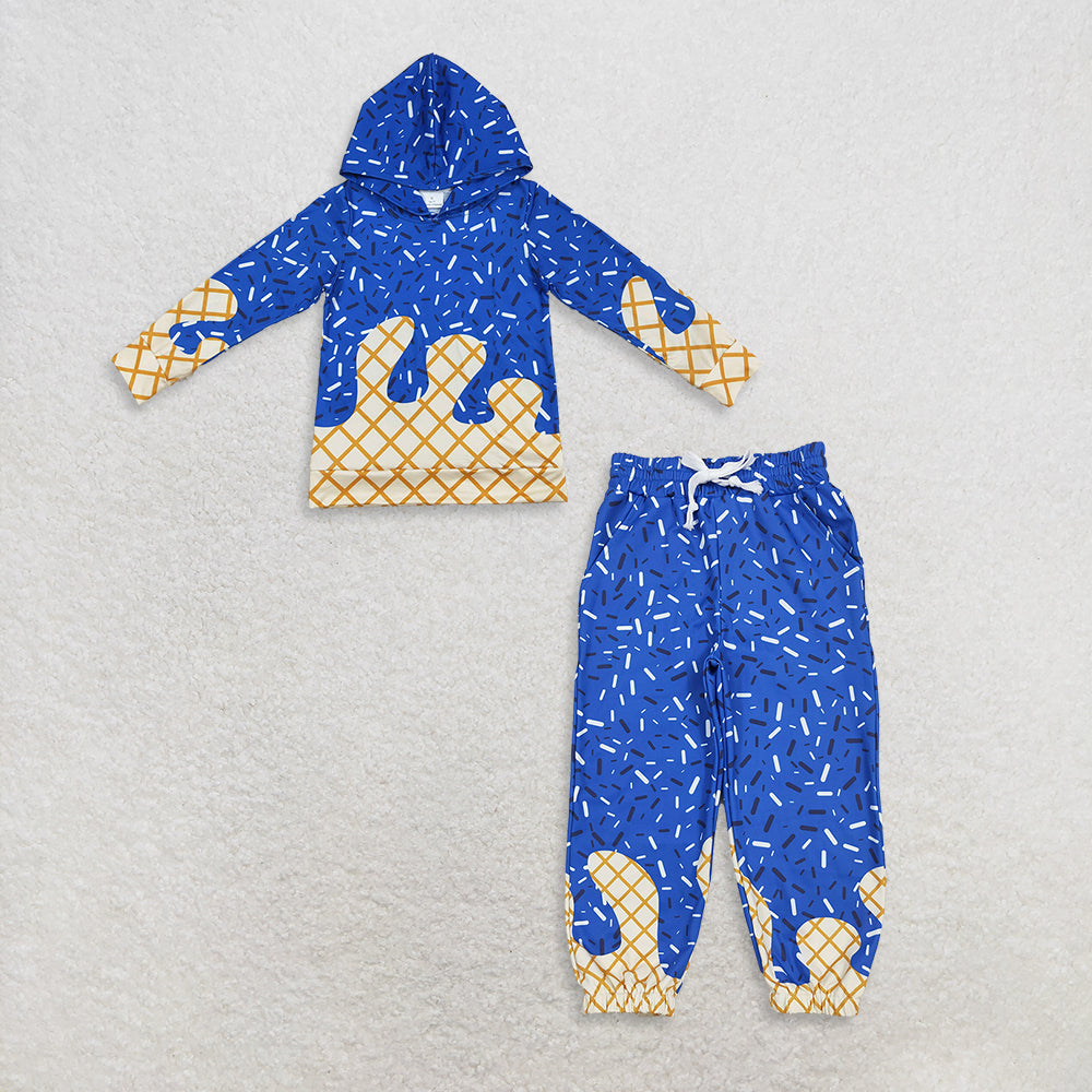 RTS NO MOQ Sibling baby boys clothes ice cream blue long sleeve top and yoga pants and sets and dress