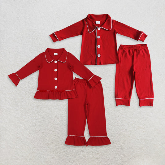 RTS NO MOQ Sibling Baby girls boy clothes Christmas button long-sleeved trousers pajamas suits