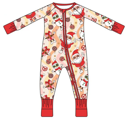 Custom moq 3 eta 7/8week moq 5 eta /4/5week Red Star Glasses Santa Claus-Snowman Pink Skin Color Wavy Pattern Long Zipper Climbing Suit