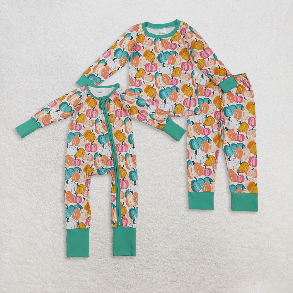 RTS Sibling baby girl clothes Halloween pumpkin long Sleeve pants sets and rompers