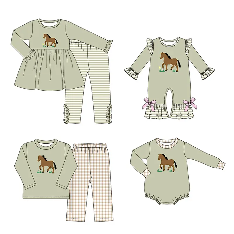 Custom moq 3 MIX SIZE eta 7/8week moq 5 eta /4/5week Embroidered horse grey green mixed suit