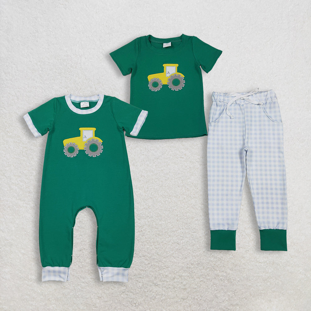 RTS NO MOQ Sibling Baby boy clothes embroidery short-sleeved trousers suit & rompers