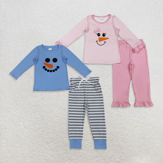 RTS NO MOQ Sibling Baby girls boy clothes embroidery Christmas long-sleeved trousers suits