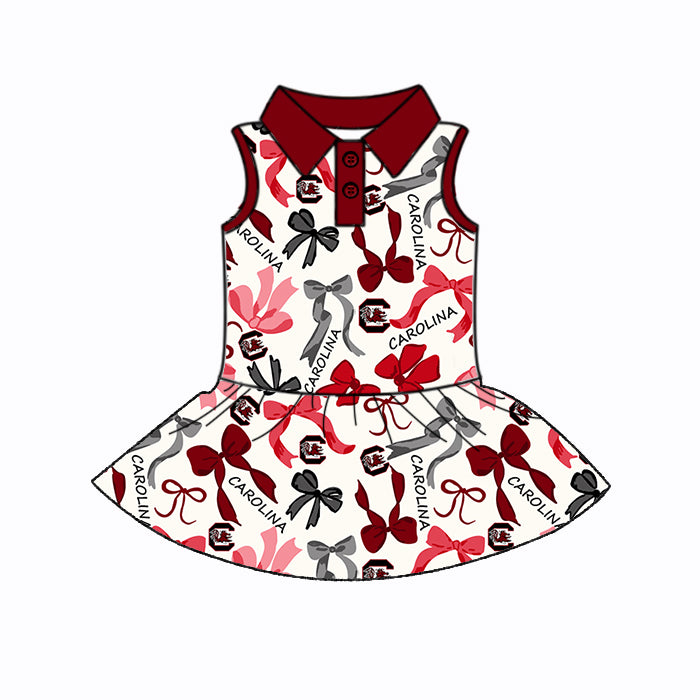 Custom moq 5 mix sizes summer teams baby girls clothes team brick red short sleeve skirts shorts sets dress 1 and dress 2 and dress 3 and dress 4-25.5.15