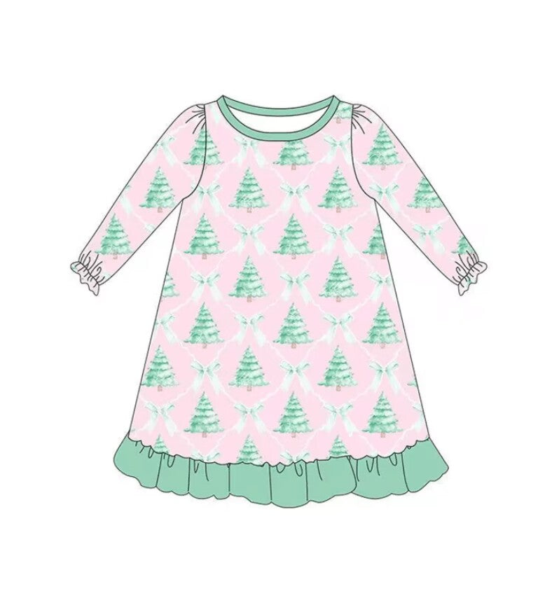 5.15custom each style moq 5eta 4-5week Sibling Sister forest bow print pink girls outfits and baby romper and dress match family design