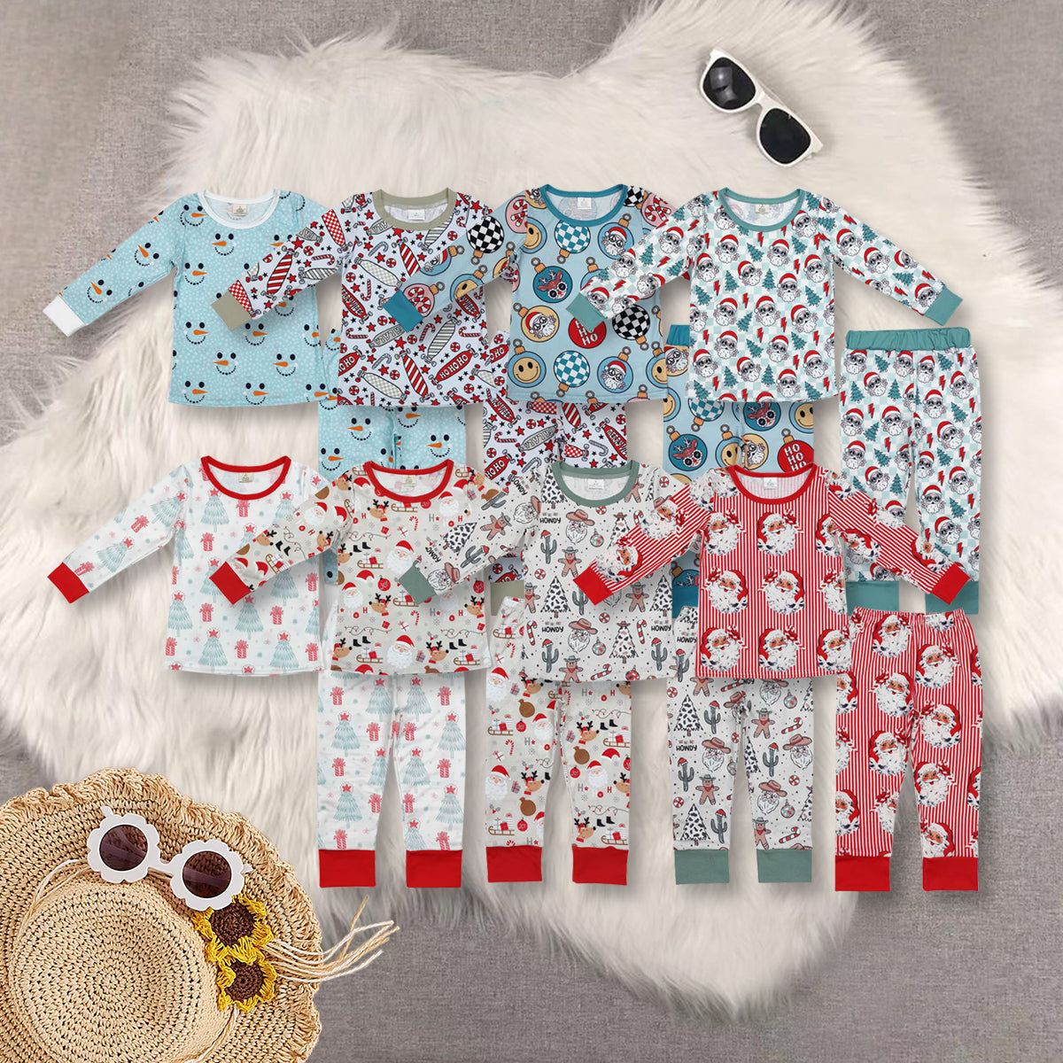 RTS NO MOQ Sibling Baby boys clothes modal Chrsitmas Long Sleeve Pants pajamas Sets