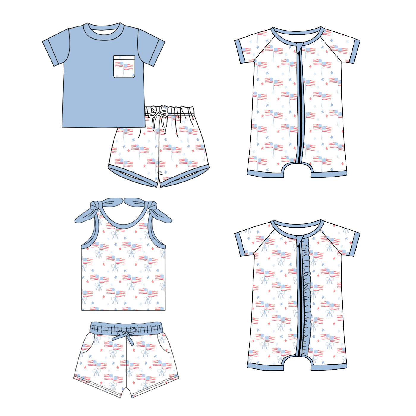 1.23 custom each style moq 5eta 4-6week Sibling Sister flag baby girl short sleeve shorts sets and sets 2 and boy romper and girl romper match design