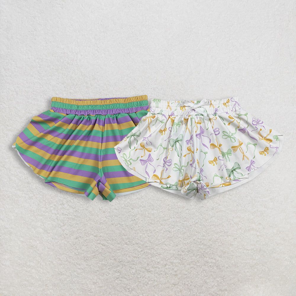 RTS NO MOQ Sibling baby girl clothes mardi gras yoga bow kids shorts