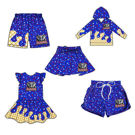 Custom summer teams baby girls clothes team blue hooded long sleeve tops and dress and skirts and shorts 1 and shorts 2-25.5.8