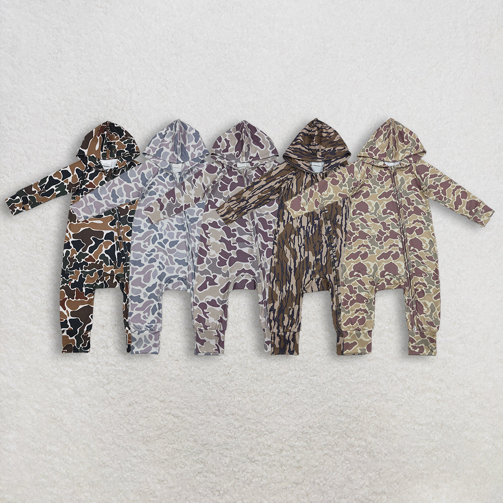 RTS NO MOQ Sibling baby Boys clothes camouflage hooded long sleeve rompers