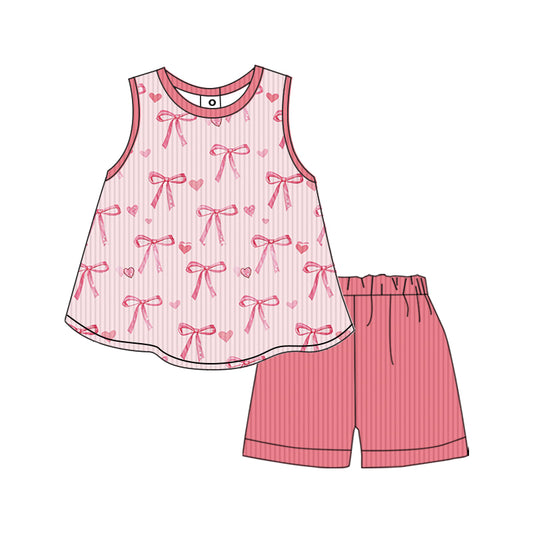 1.25 custom each style moq 5eta 4-6week Sibling Sister bow baby girls short sleeve shorts sets and set 2 match design