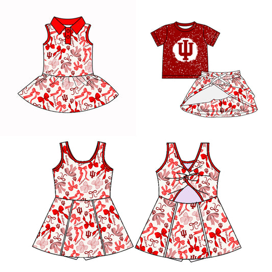 Custom moq 5 mix sizes summer teams baby girls clothes team red short sleeve skirts shorts sets dress 1 and dress 2-25.5.10