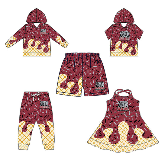 Custom summer teams baby girls clothes team brick red hooded long sleeve tops and short sleeve top and dress and pants and shorts-25.5.27
