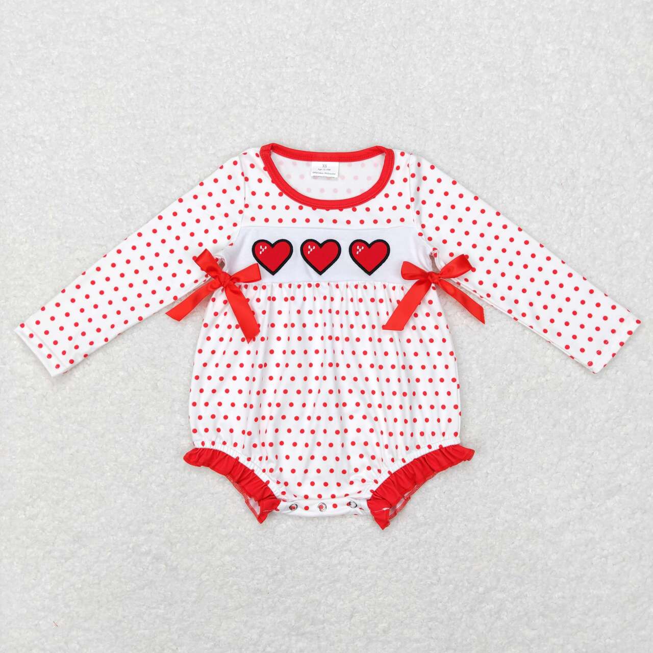 LR0835 Embroidered heart red polka dot bow white long-sleeved jumpsuit