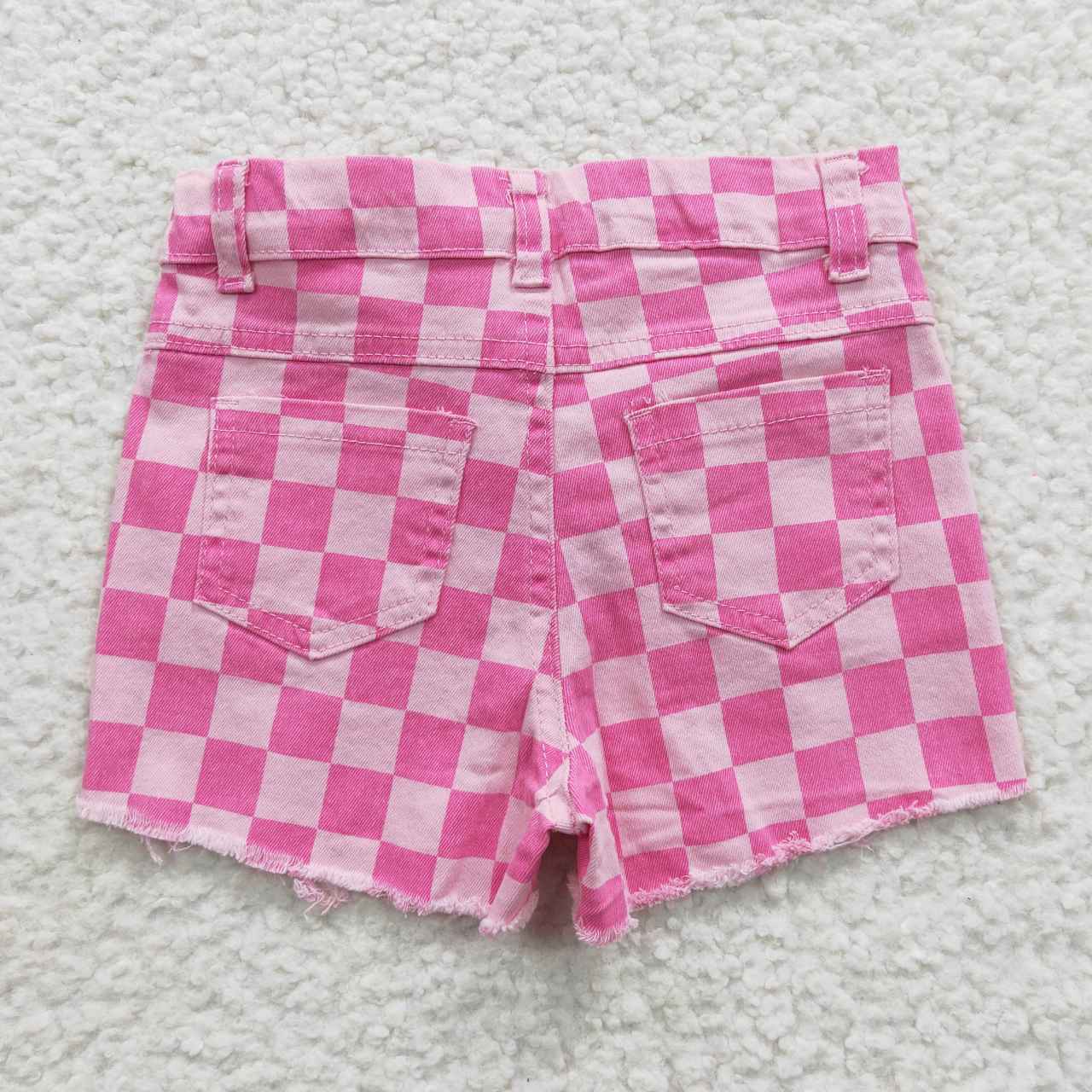 SS0092 Pink Check Denim Shorts