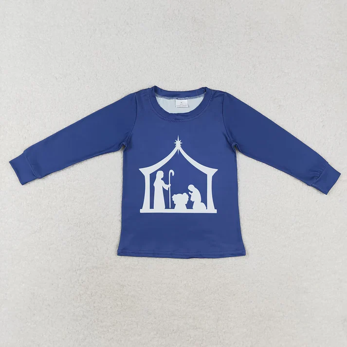 RTS NO MOQ Baby Girls Boys Sibling Nativity Long Sleeve Tee Shirts Tops milk  silk fabric top both