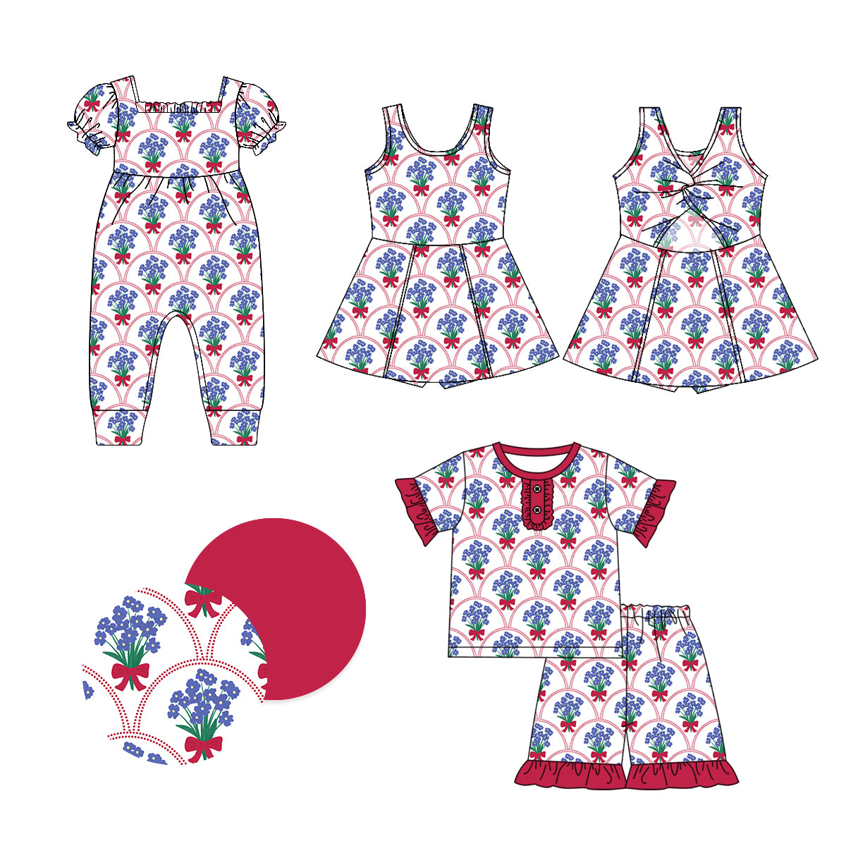 1.20 custom each style moq 5eta 4-6week Sibling Sisters floral baby girl short sleeve shorts sets and dress and rompers match family design