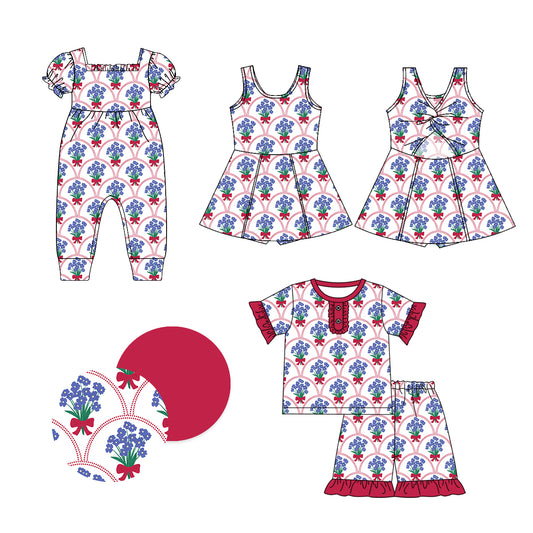 1.20 custom each style moq 5eta 4-6week Sibling Sisters floral baby girl short sleeve shorts sets and dress and rompers match family design