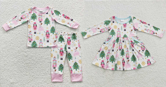 Baby Girls boys Christmas tree ballerina girl doll general prints pink Family siblings set