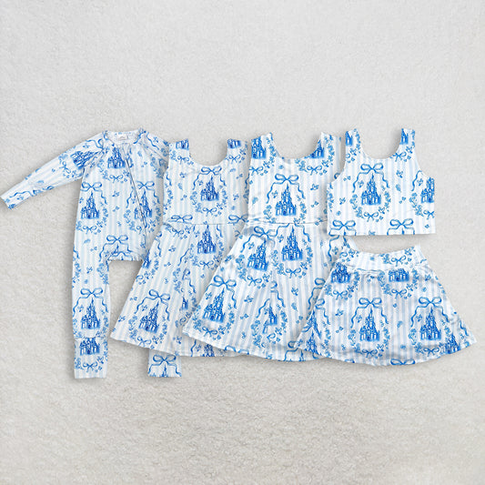 RTS NO MOQ Girls clothes cartoon yoga castle short sleeve Clothes Sets dress and romper