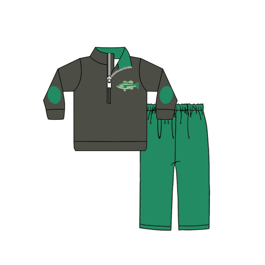 9.27 custom each style moq 5eta 4-6week baby boys clothes fish green long sleeve pants sets