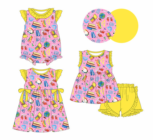 12.31 custom each style moq 5eta 4-6week Sibling Sistes baby girl short sleeve shorts sets and dress and rompers match family design