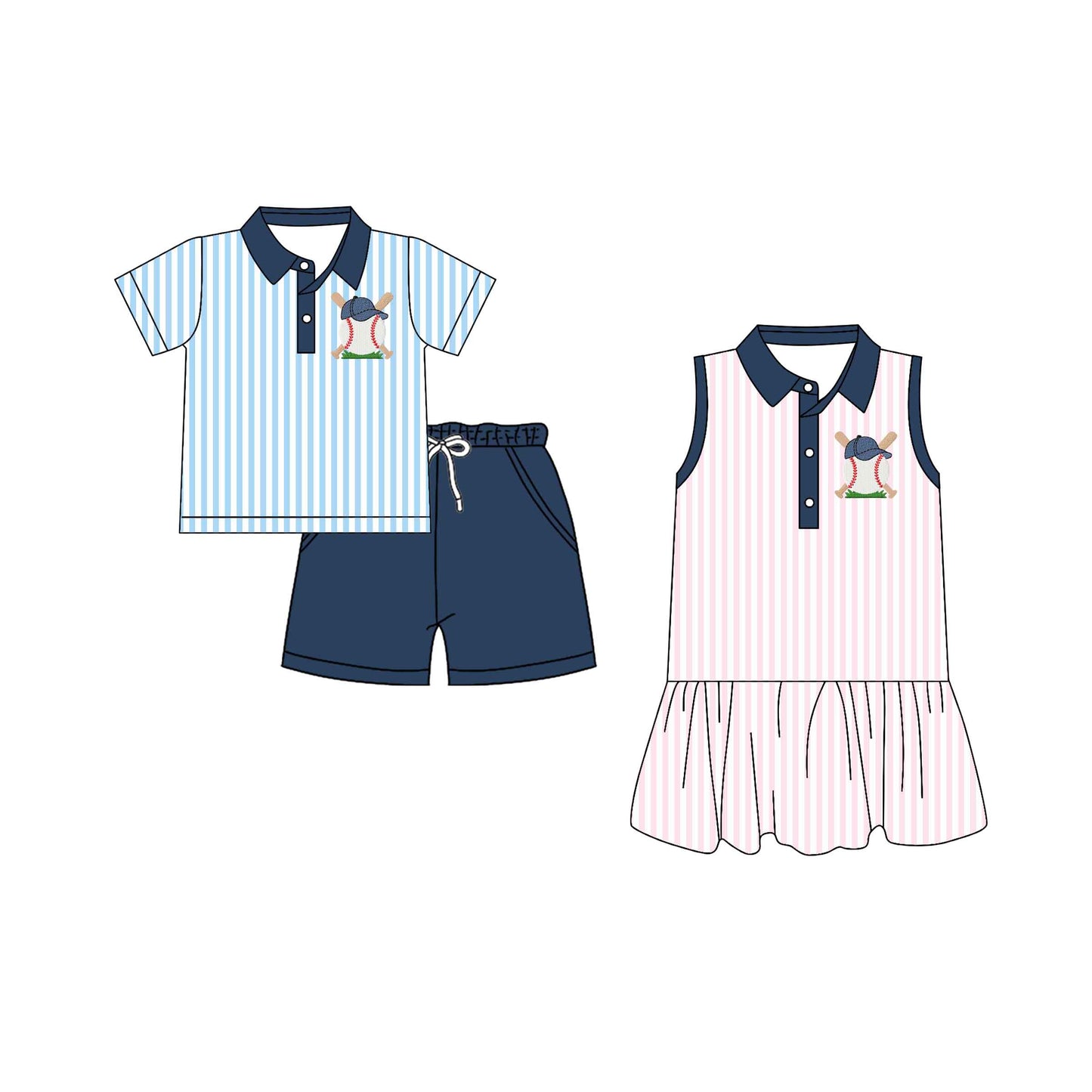 25.12.3 custom each style moq 5 eta 6-8week Sibling Sister baseball baby short sleeve shorts sets and dress match design