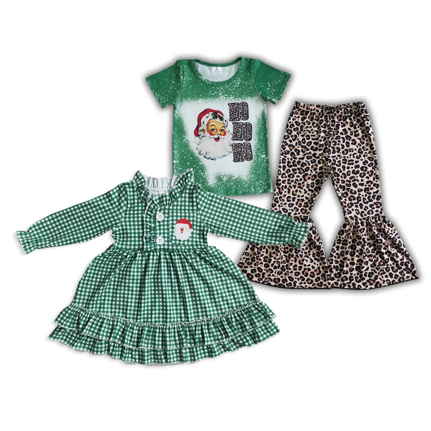 RTS NO MOQ Sibling baby girl clothes Christmas Santa Claus short Sleeve Suit & Long Sleeve Dress