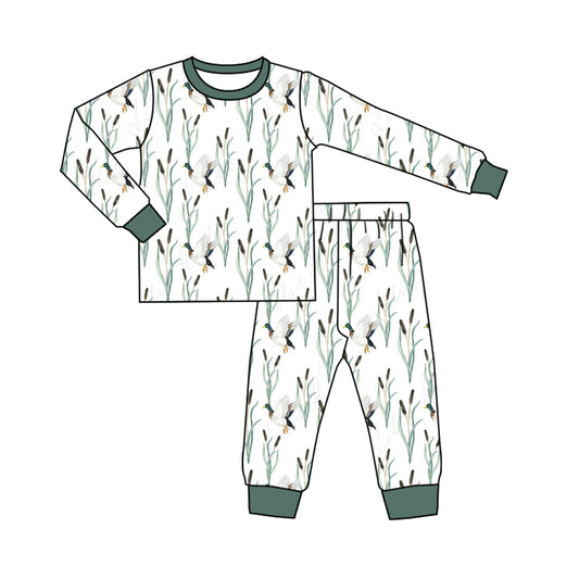 5.7custom each style moq 5eta 4-5week Sibling Sister duck prints green boys and girls outfits and baby romper and avatar long pants match family design